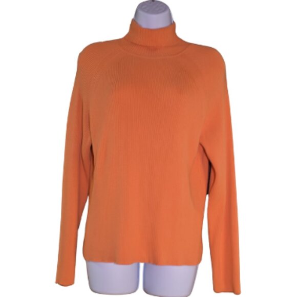 Jeanne Pierre Orange Cotton Turtleneck Sweater Size Large Ribbed Preppy Chic - Picture 1 of 14